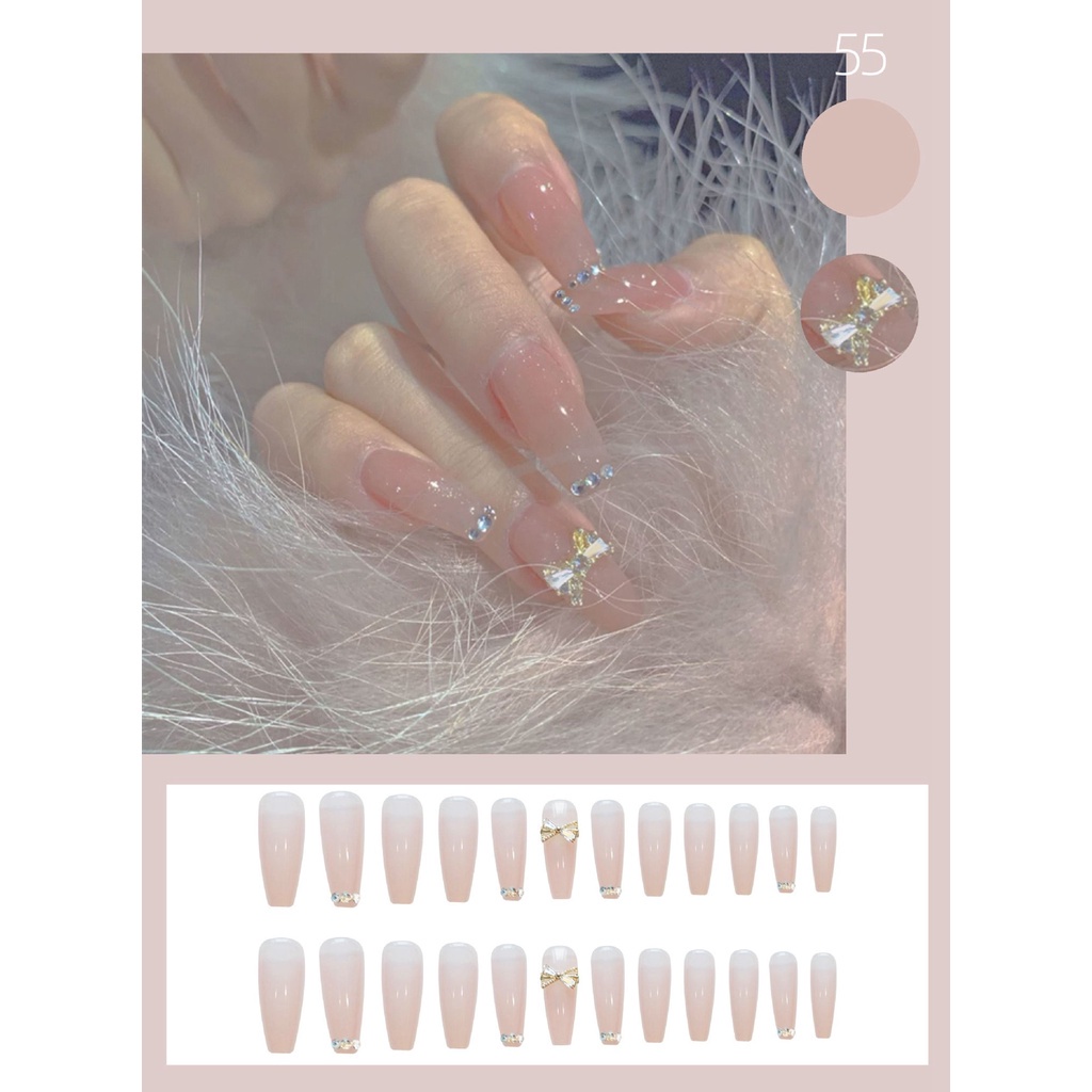 [Hàng mới về] Set 24 móng tay giả có thể tháo rời kèm keo phong cách Pháp dành cho nữ