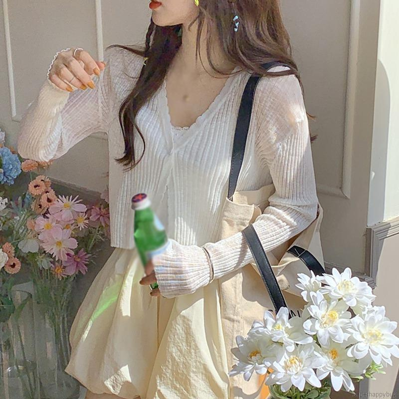 Ultra Áo Khoác Cardigan Dệt Kim Siêu Mỏng Màu Trơn Thời Trang Mùa Hè Cho Nữ