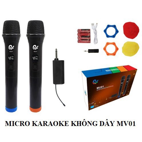 Micro đôi Hát Karaoke Không Dây MV01, Micro Chuyên Dành Cho Mọi Loa Kéo, Âm Ly - Tần Số 50