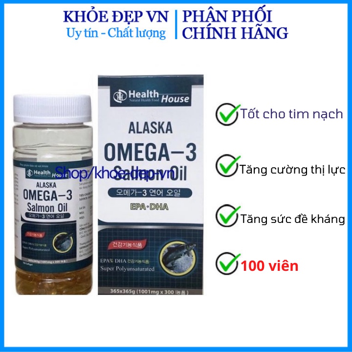 Viên dầu cá Alaska Omega 3 bổ não, sáng mắt, khỏe tim mạch - Hộp đen 100 viên - dầu cá sáng mắt