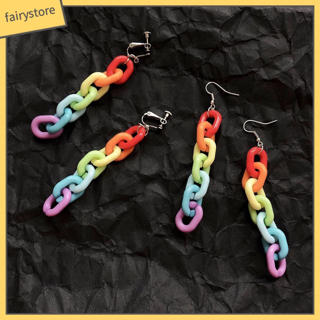 Khuyên tai dáng dài màu cầu vồng thời trang sành điệu cho nữ