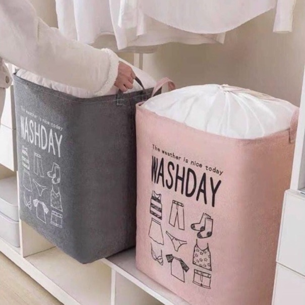 Túi Đựng Chăn Màn Quần Áo Bằng Vải WASHDAY 75L - Giỏ Vải Cỡ Lớn Có Khung Thép Và Quai Xách, Có Thể Gấp Gọn - 88307