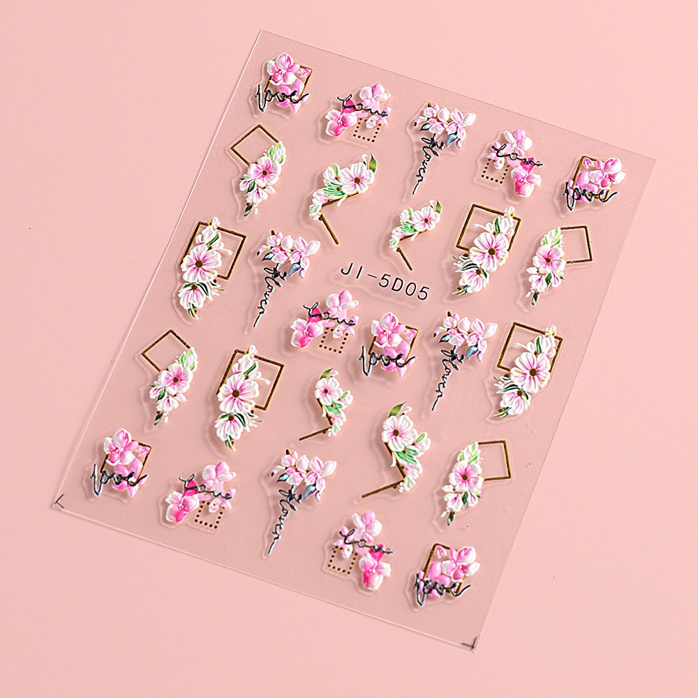 Miếng Dán Trang Trí Móng Tay 5D Bằng Acrylic Họa Tiết Hoa Anh Đào Đẹp Mắt