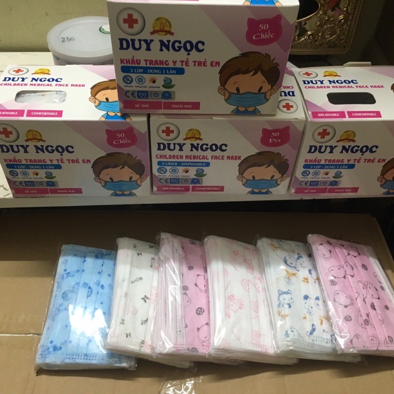 Hộp 50 chiếc khẩu trang y tế trẻ em mix màu duy ngọc