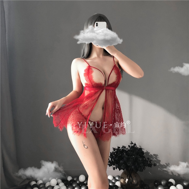 Váy ngủ xẻ tà from ngắn ren xuyên thấu sexy TK2776