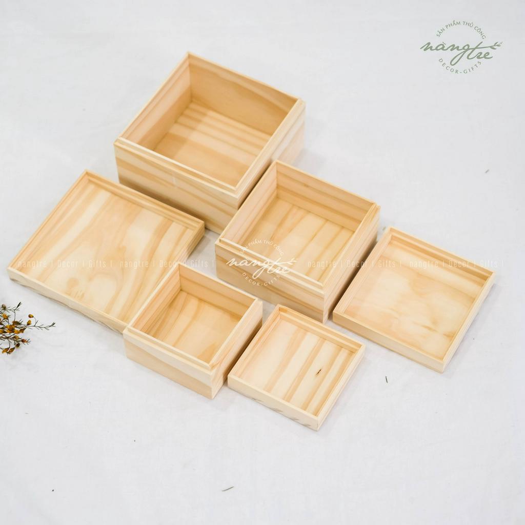 Hộp gỗ vuông nắp đậy, square wooden box