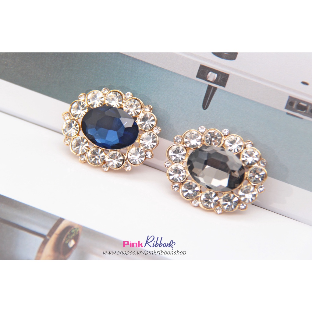 Charm đá oval màu đen/xanh