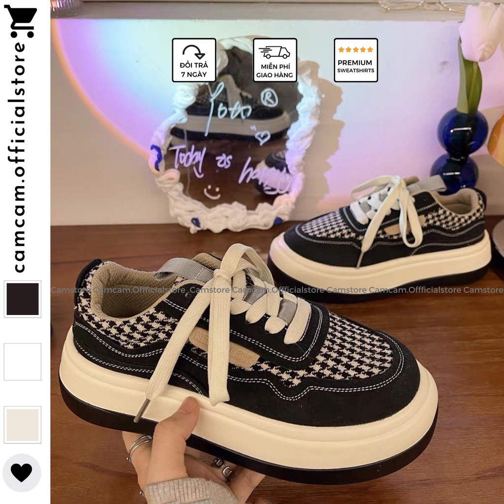 Giày Thể Thao Nữ Đế Độn Hoạ Tiết Houndstooth Đế Bánh Mì Tăng Chiều Cao HotTrend - ℂ𝔸𝕄𝕊𝕋𝕆ℝ𝔼