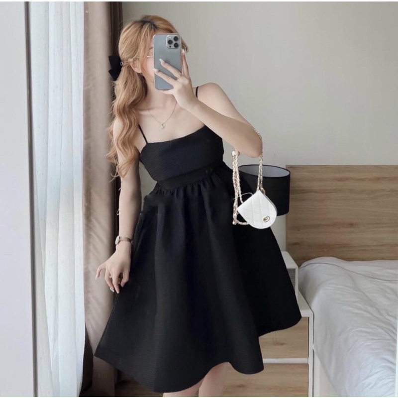 Đầm 2 dây babydoll nơ lưng 5màu chất vải xốp