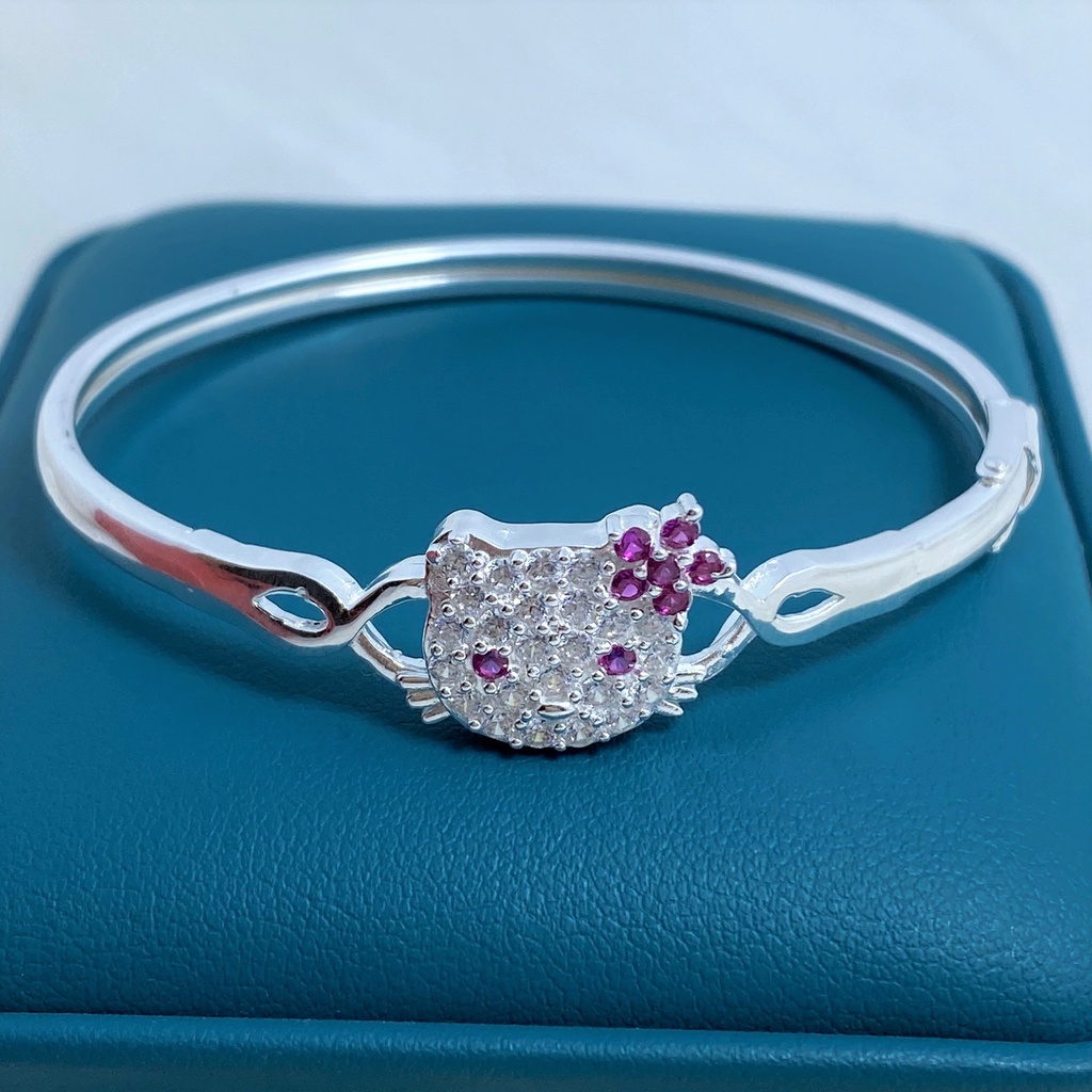kiềng tay bạc ta cho bé gái hình mèo kytty đáng yêu - Trang sức bạc Evasilver