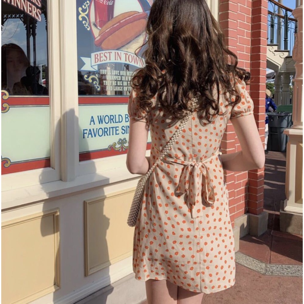 Đầm Ôm Eo Buộc Dây Màu Hồng Đào Kiểu Retro Hàn Quốc Cho Nữ