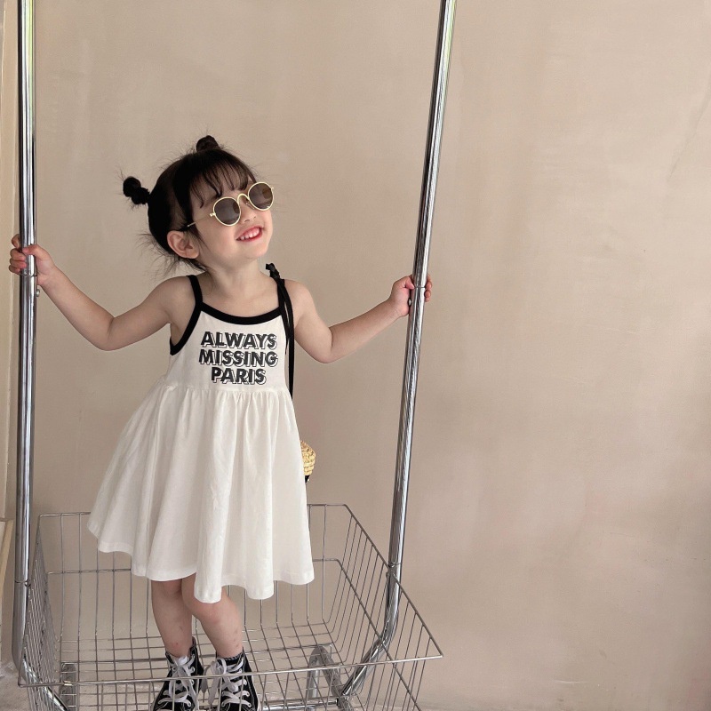 Đầm Hai Dây In Chữ Thời Trang Mùa Hè Hàn Quốc Dễ Thương Cho Bé Gái