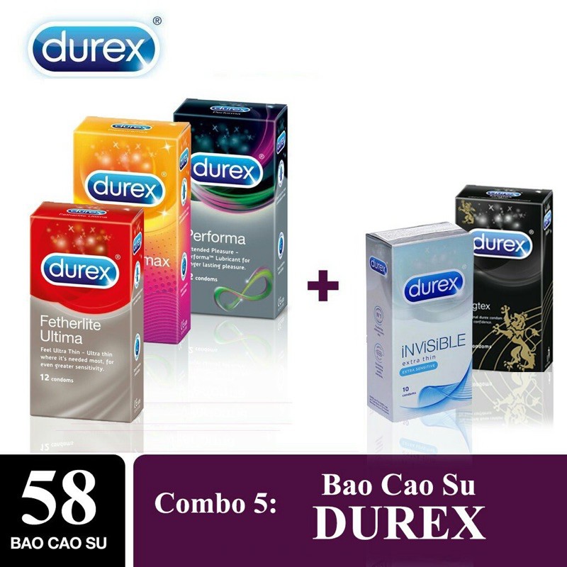 [FREE SHIP] Combo 5 Hộp Bao Cao Su Durex  Cái Tùy Chọn + 1 Hôp Bao Durex 3 Cái