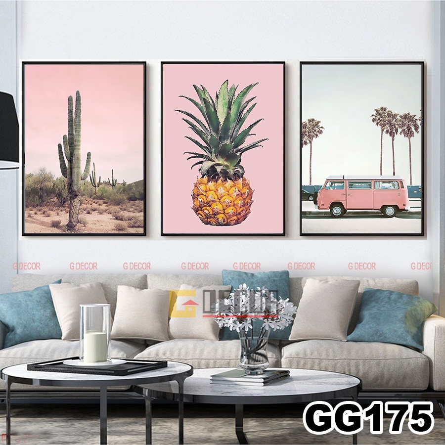 Tranh treo tường canvas khung gỗ 3 bức phong cách hiện đại Bắc Âu 157, tranh phong cảnh trang trí phòng khách, phòng ngủ