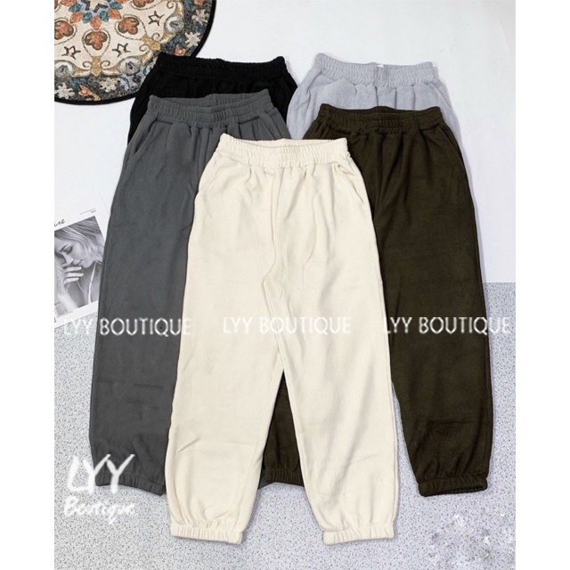 Quần nỉ tăm dầy dặn dáng quần JOGGER nữ bo chun dưới freesize 5 màu hàng Quảng Châu LYY BOUTIQUE