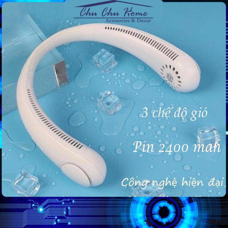 Quạt đeo cổ mini thời trang, quạt không cánh tích điện sạc USB, sạc dùng liên tục 3-4h đồng hồ