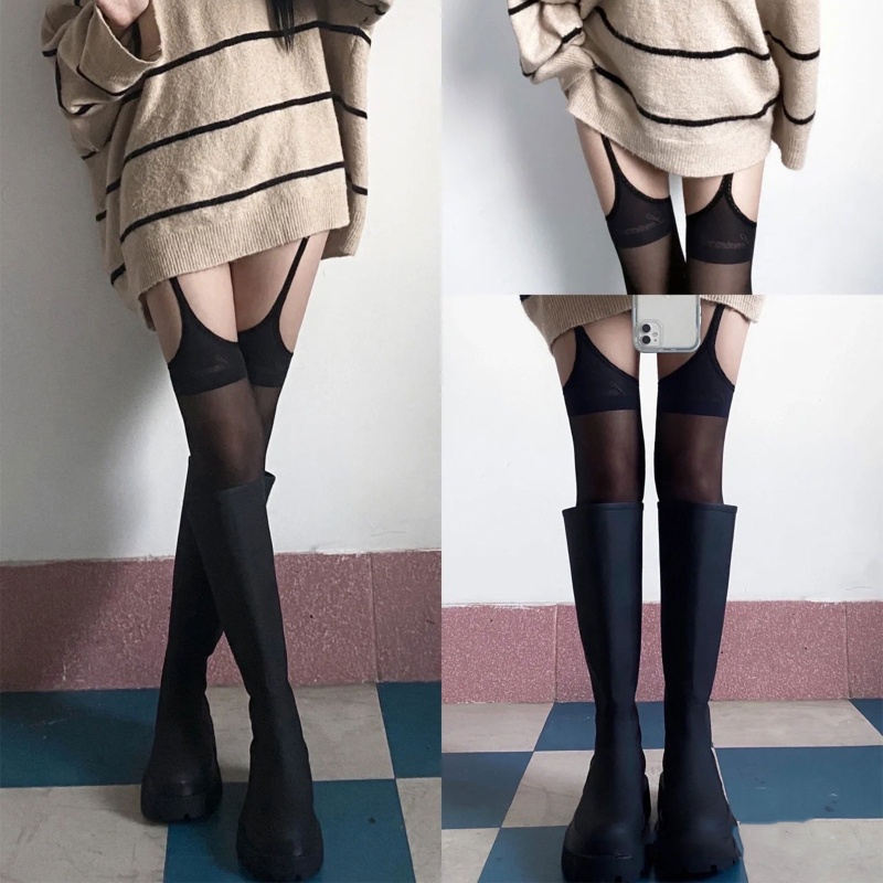 Brroa Quần Tất Ren Siêu Mỏng Kèm Đai Nịt Bít Tất Phong Cách Gothic Quyến Rũ Cho Nữ