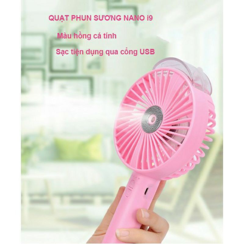 Phun sương mini - Quạt Mini Cầm Tay Phun Sương W15 Có Pin Tích Điện 3 Cấp Độ Gió