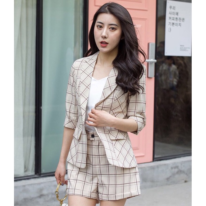 Set bộ vest short caro cao cấp kaki size M l Xl 2xl