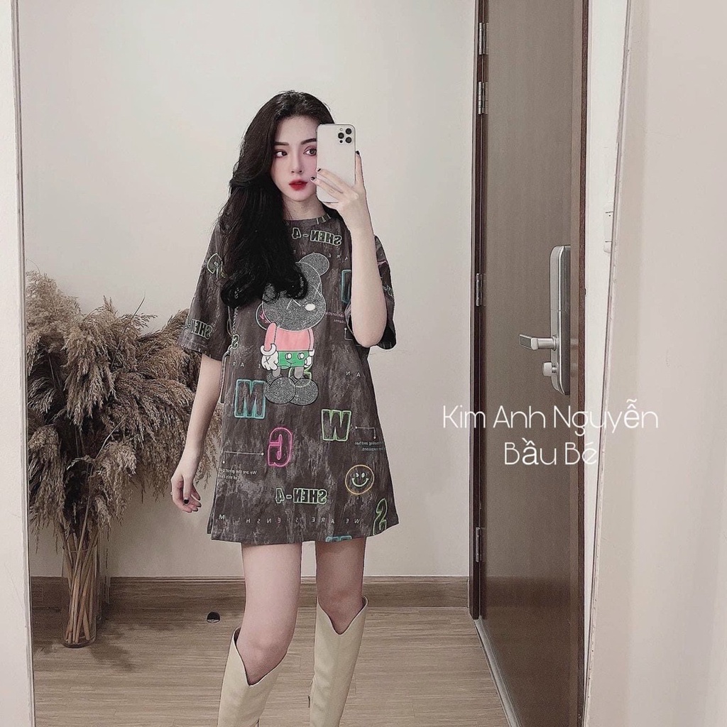 Áo thun form rộng giấu quần unisex, áo thun tay lỡ freesize chất cotton co dãn