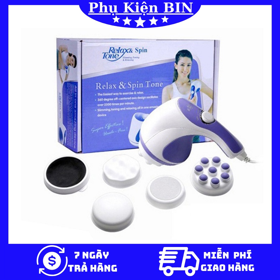 Máy Massage Cầm Tay Mini Máy Mát Xa Giảm Mỡ Lưng Bụng Đùi Đa Năng Relax Spin Tone 5 Đầu