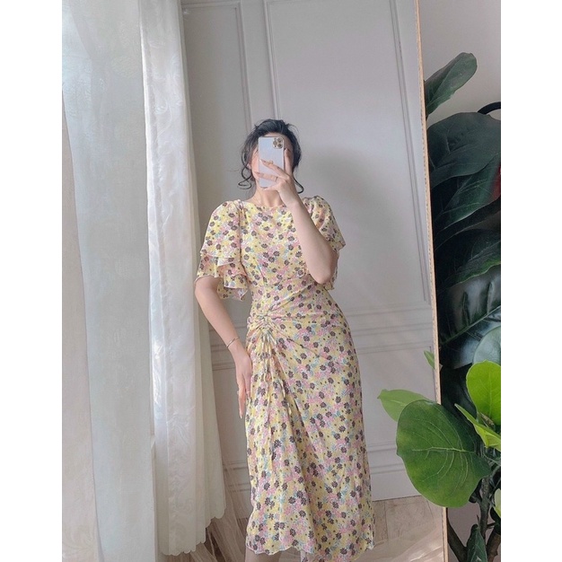 ĐẦM HOA TAY BỒNG RÚT EO