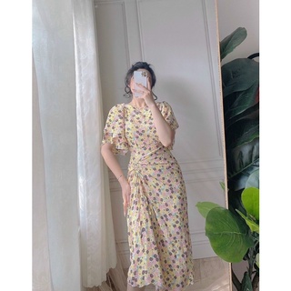 Đầm hoa tay bồng rút eo