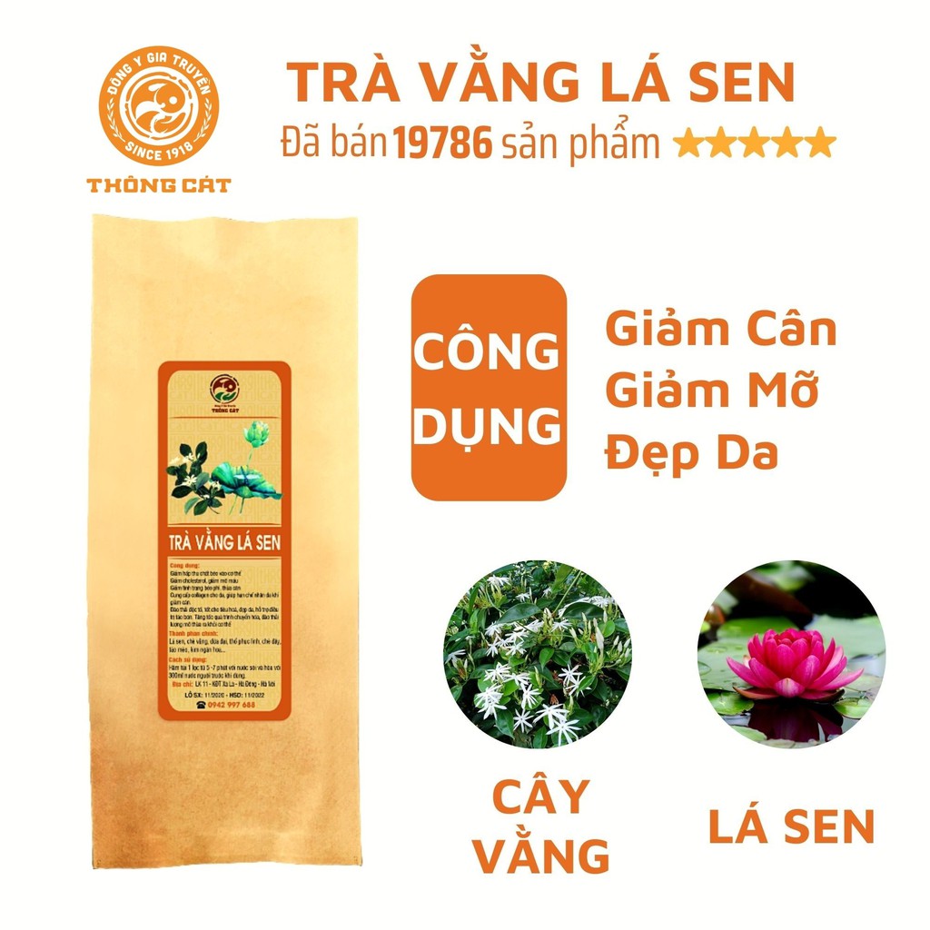 Detox giảm cân, nhuận tràng, đốt cháy mỡ thừa sau 7 ngày - Trà vằng lá sen Đông y gia truyền Thông Cát (Since 1918)
