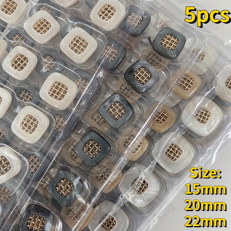 Bộ 5 Nút Áo Khoác Hình Vuông Bằng Kim Loại Đính Ngọc Trai Sang Trọng