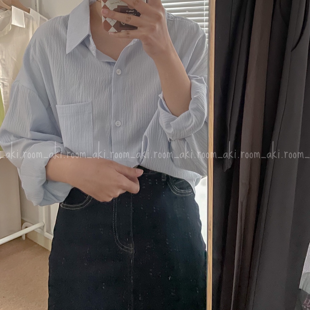 Áo sơ mi đũi xốp dài tay túi ngực chất mát ít nhăn