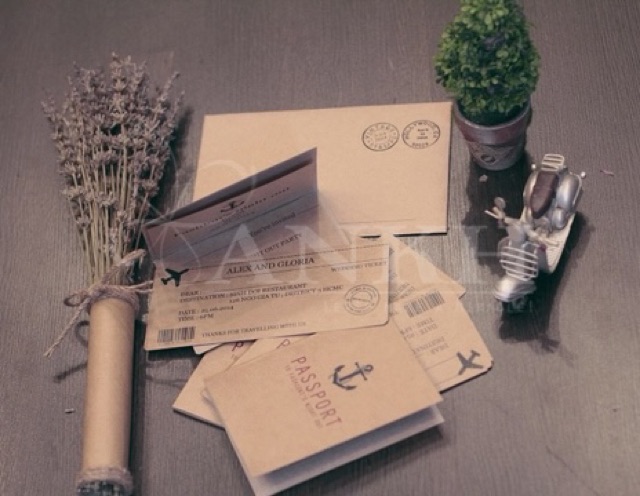 Combo 10 thiệp cưới Kiểu Passport cổ điển Handmade độc đáo