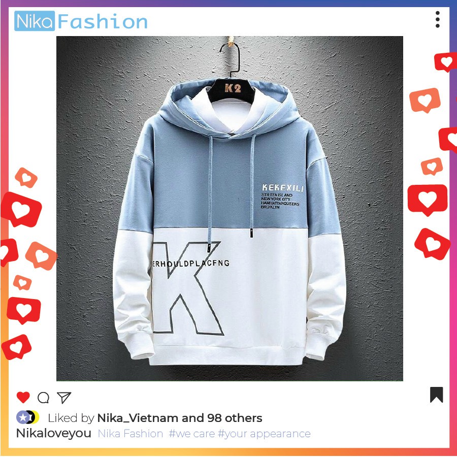 Nikafashion Áo Hoodie Nón Unisex Nam Nữ Chất Vải Nỉ Freesize 1 kích cỡ Form Dáng Rộng Dưới 65kg Mặc Đẹp HÌNH CHỮ.K