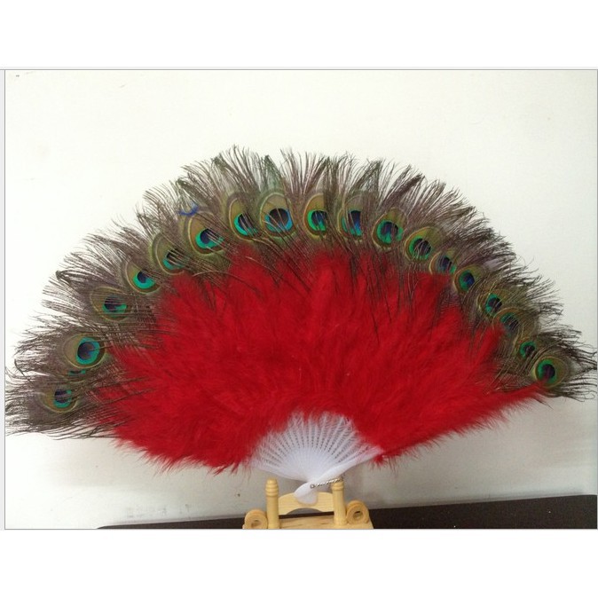 Quạt xếp cầm tay đuôi công lông vũ phong cách cổ trang Trung Quốc cosplay quà tặng xinh xắn