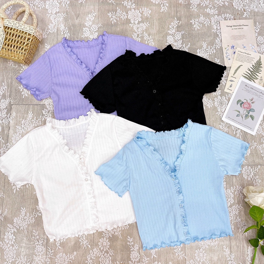 áo croptop hàng nút bèo xinh thun mịn, ôm dáng