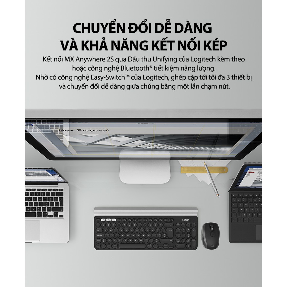 Chuột không dây Bluetooth Logitech MX Anywhere 2S - Sử dụng trên mọi bề mặt - BH 12 Tháng 1 đổi 1