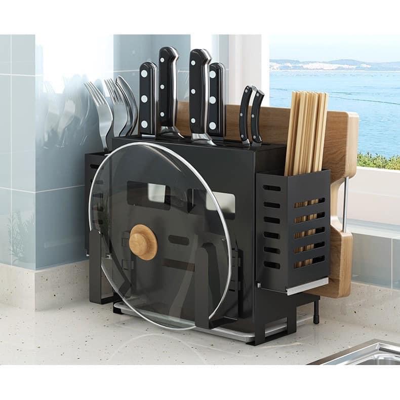 Bộ sản phẩm Giá Kệ để dao thớt CHI AN gồm 2 ống đũa và khay hứng nước-Thép chống gỉ sơn 5 lớp...
