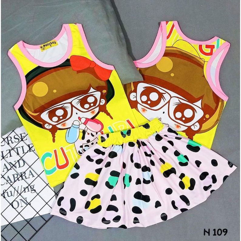 Bộ sát nách váy quần thun lạnh 3d hàng shop cho bé gái size đại