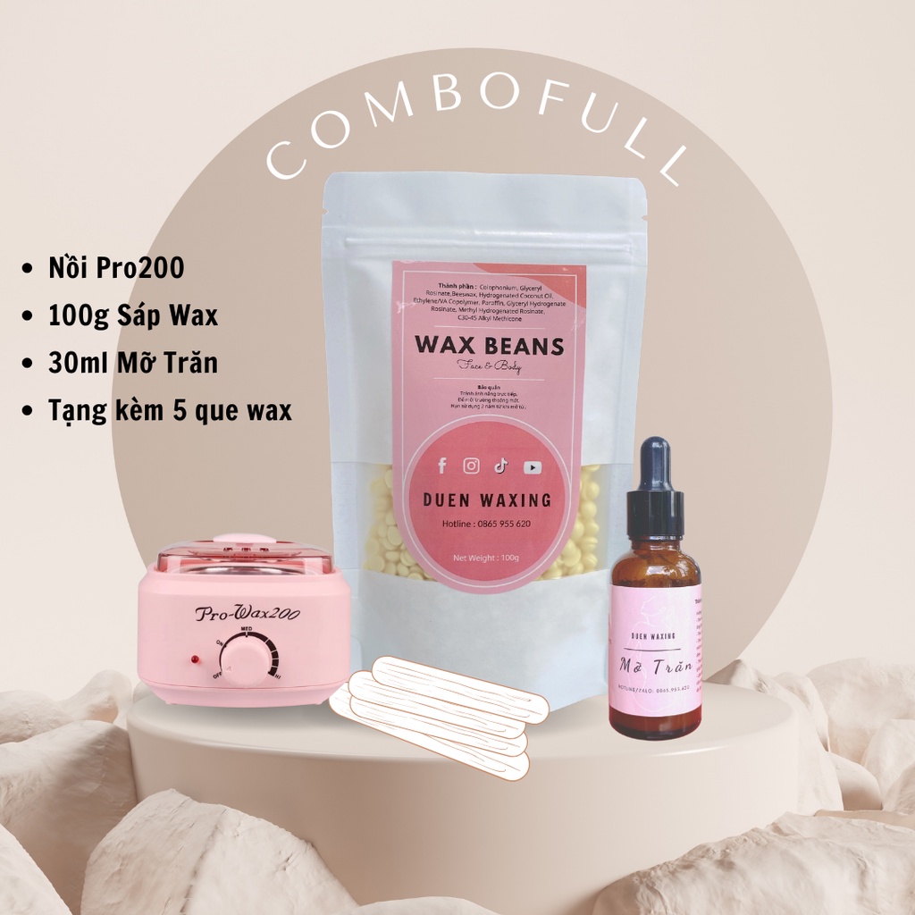 COMBO HẠT WAX NỒI PRO WAX 200 DẦU DƯỠNG( tặng que gỗ )