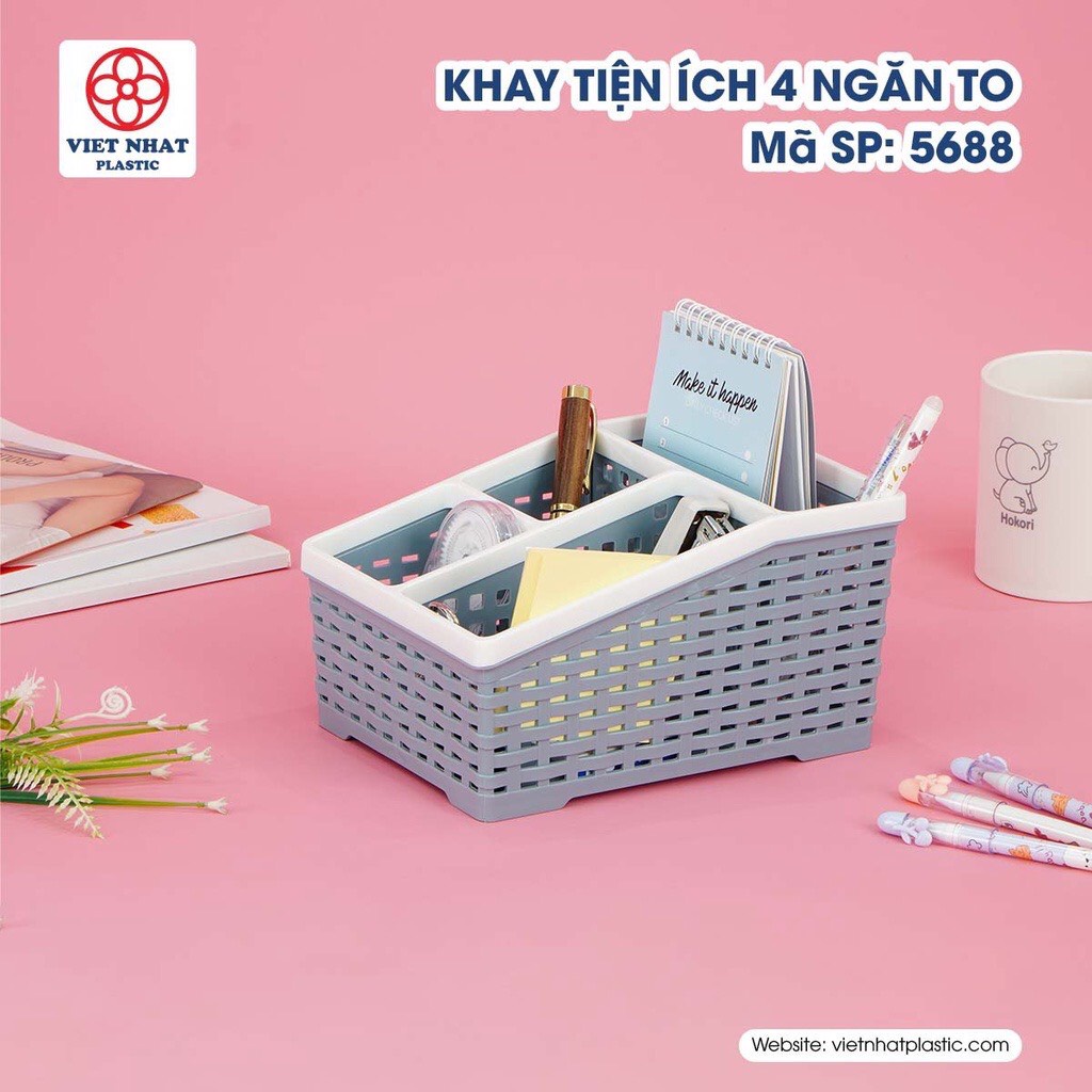 Kệ đựng bút 4 ngăn,hộp bút để đồ tiện ích đồ trang điểm cọ mĩ phẩm C-18
