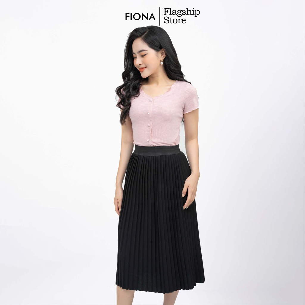 Áo thun nữ dáng ôm Fiona cổ v nẹp kẹp bèo đính cúc trang trí F522168