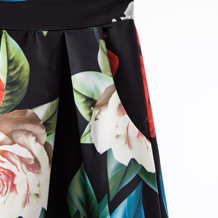 Chân Váy maxi Dài Lưng Thun Co Giãn In Họa Tiết Hoa Màu Trắng Đen Có Túi Thời Trang Cho Nữ