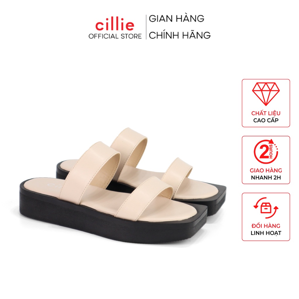 Dép nữ quai ngang đế bánh mì mùa hè trendy êm mềm cao 3cm đi chơi dạo phố Cillie 1113