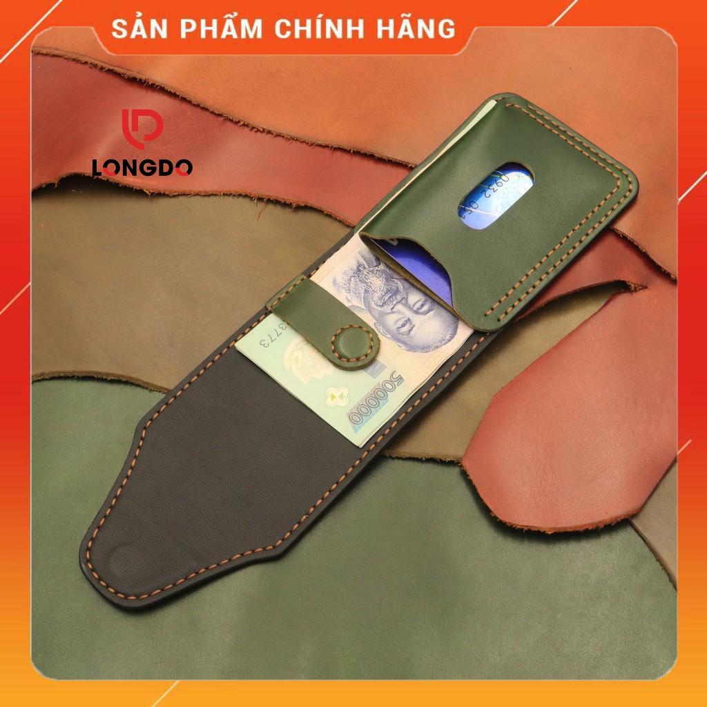 Ví Sen 5 Cao Cấp - Cam Kết 100% Da Bò Thật - Ví Nam Xanh Lá Cây Hàng Chính Hãng Thương Hiệu Longdo Leather