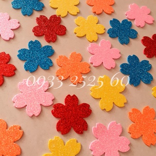 35 - 50 - 100 - 130 Hoa đào 4.7cm - 3.5cm - 2.3cm, 1.5cm,  bằng giấy xốp kim tuyến/ xốp nhũ kim tuyến - xốp mầm non