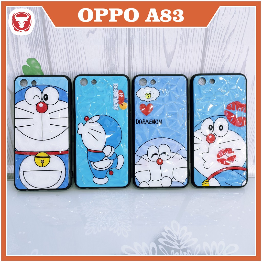 Ốp Lưng Oppo A83 Vân Đá Kim Cương 3D in hình doraemon
