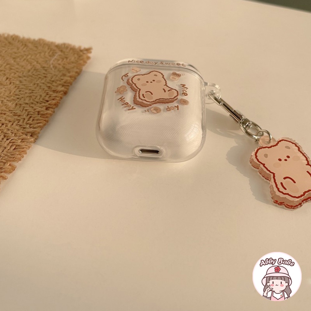 Vỏ Bảo Vệ Hộp Sạc Tai nghe không dây Earphone 1/2/pro Bằng TPU Mềm Trong Suốt Họa Tiết Hoạt Hình Chú Gấu Dễ Thương