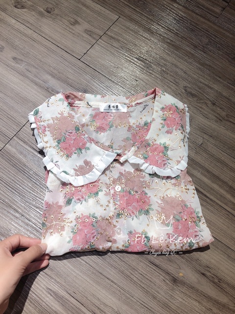Áo voan hoa vintage cổ bèo xinh
