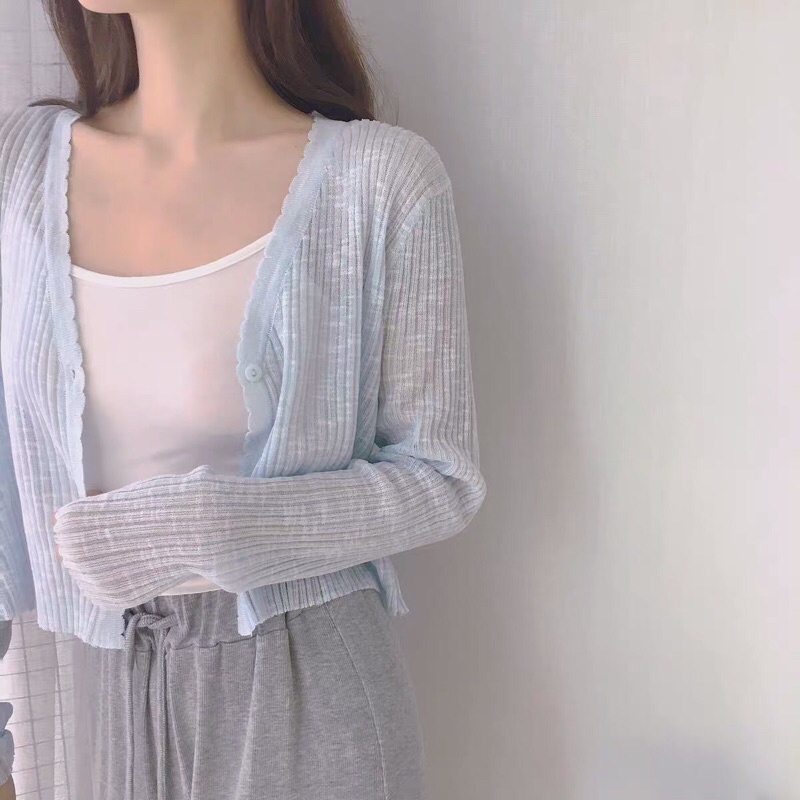 áo khoác len cardigan mỏng 1 cúc (khuy) cài kiểu màu pastel muối tiêu hot hit (70068#)