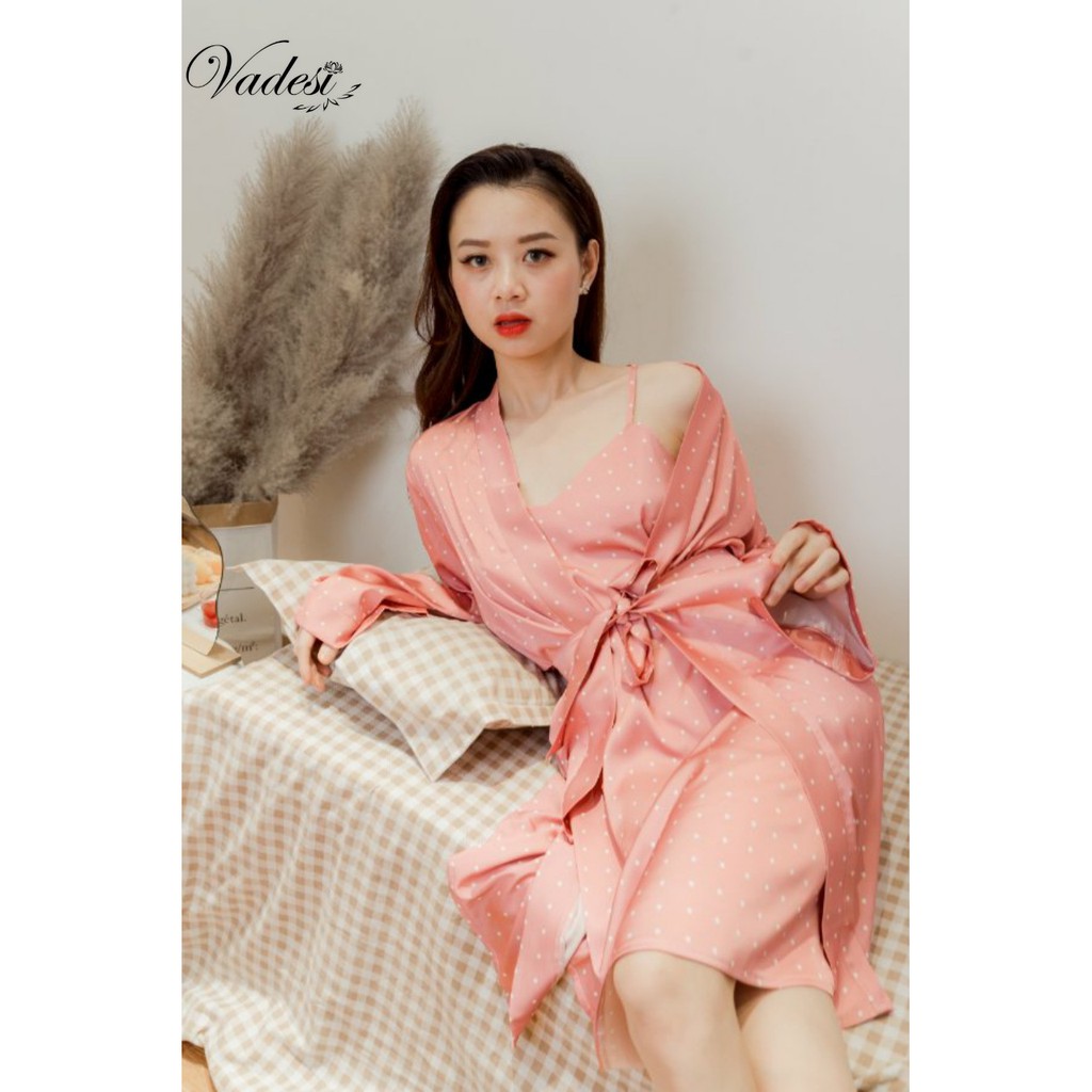 [ CHÍNH HÃNG] Set Đầm Ngủ Lụa Cao Cấp Vadesi, Váy Ngủ Luxury 2 Dây Lụa Tơ Mềm Mịn Phong Cách Nhật Sang Đẹp