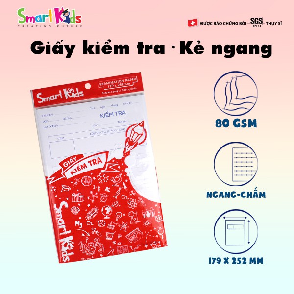 Giấy Smartkids kiểm tra SK-EP202 ( 1 xấp ) kẻ ngang, dành cho học sinh cấp 2 và cấp 3, viết không lem